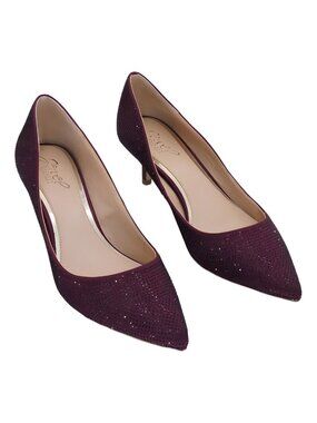 Jewel Badgley Mischka Frenchie Pointed Toe Pump Sparkle Bordeaux Sz 8.5M